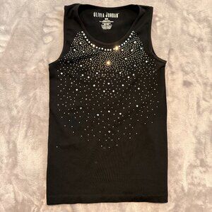 Olivia Jordan Black Sparkly Rhinestone Tank Top Super Stretchy Size S/M Bling